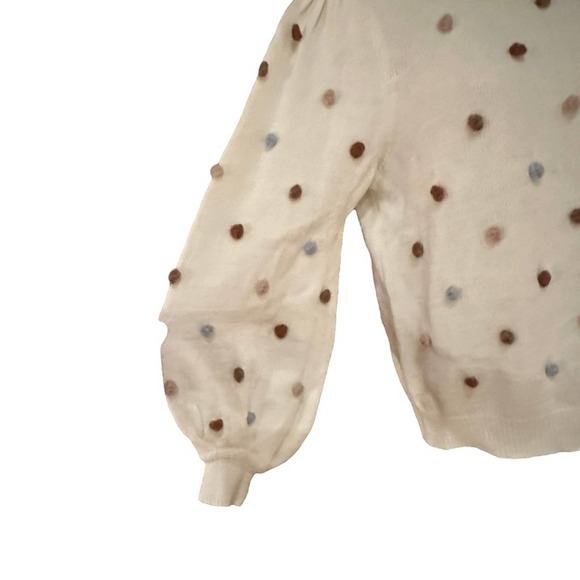 Storia Womens Large Ivory Crewneck Sweater With small Pom Pom Trim - Picture 4 of 7